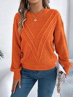 Sarah Express Women's Openwork Round Neck Sweater
