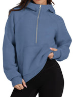 Sarah Express Women's Half-Zip Hoodie with Kangaroo Pocket - Casual Activewear Pullover