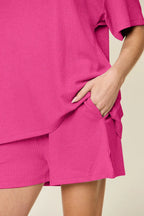 Sarah Express Women's Round Neck Solid Two-Piece Set - Basic Style Loungewear