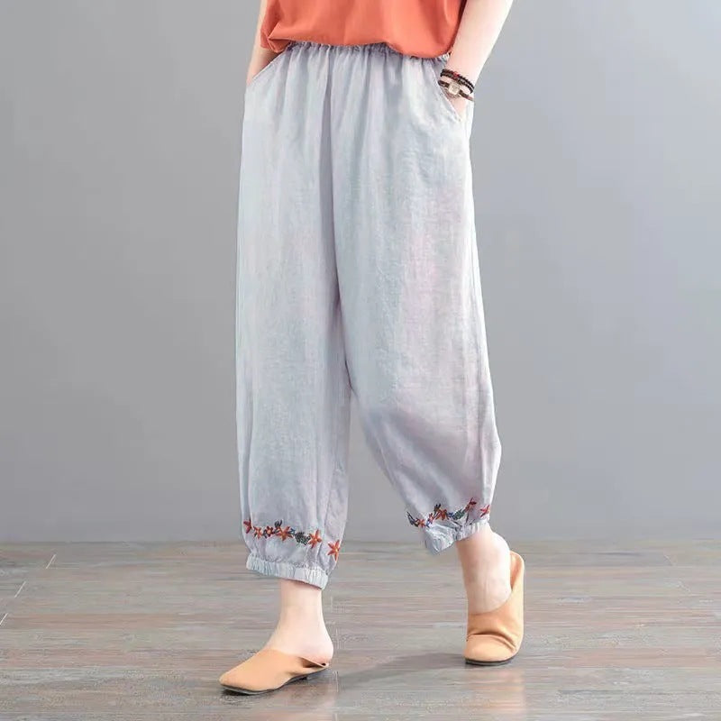 Vintage Style Casual Pants Solid Color Wide Leg Polyester