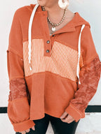 Sarah Express Women's Waffle Knit Color Block Striped Drawstring Hoodie