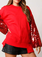 Sarah Express Women's Sequin Long Sleeve Round Neck Sweatshirt - Oversized Sparkle Top