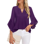 Women's Lotus Leaf Ruffle Sleeve Pullover Top Loose Fit 3/4 Sleeve