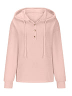Sarah Express Women's Drawstring Quarter Button Long Sleeve Hoodie
