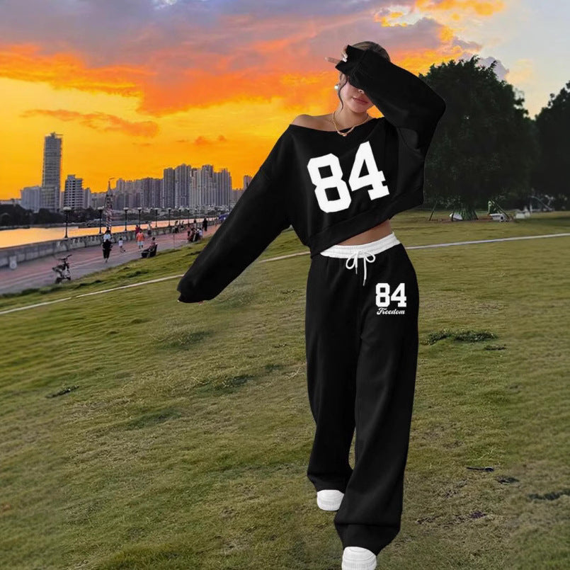 Women's 2-Piece Sweater Pants Set Casual Printed Lounge Outfit