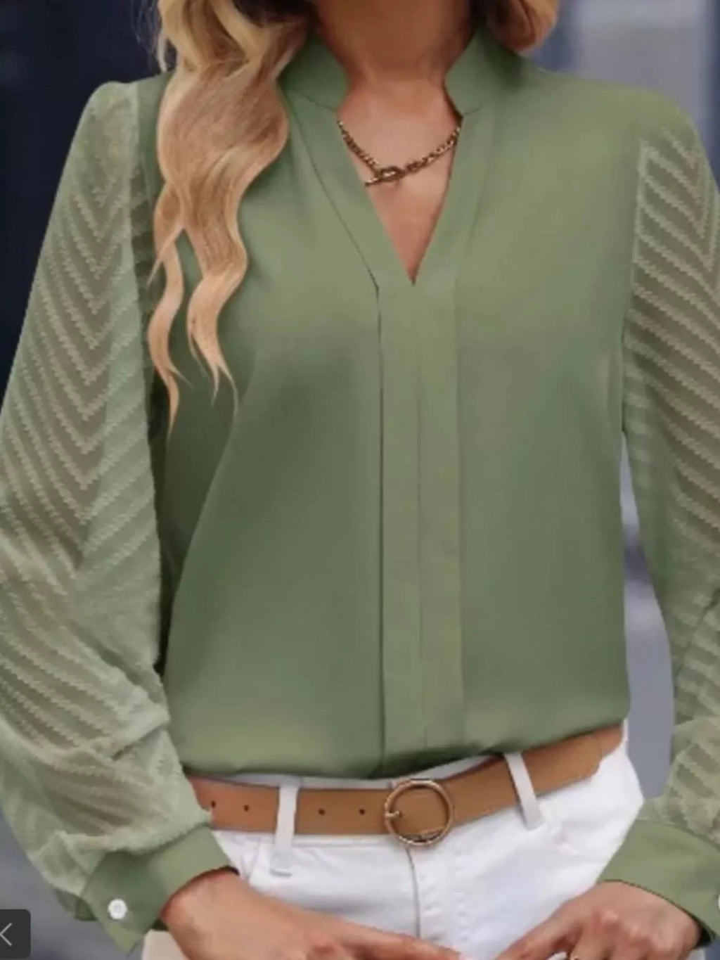 Sarah Express Women's Notched Long Sleeve Blouse