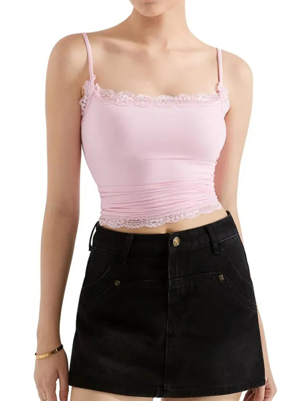 Sarah Express Women's Lace Trim Cami Top - Elegant Sleeveless Tank