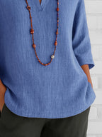 Sarah Express Women's Notched Three-Quarter Sleeve Blouse Plus Size