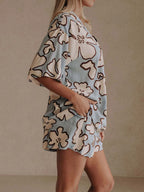 Sarah Express Women's Printed Button Up Shirt and Shorts Set - Two Piece Summer Outfit