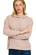 Sarah Express Women’s Ribbed Long Sleeve Hoodie Casual Fall Winter