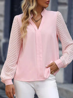 Sarah Express Women's Notched Long Sleeve Blouse