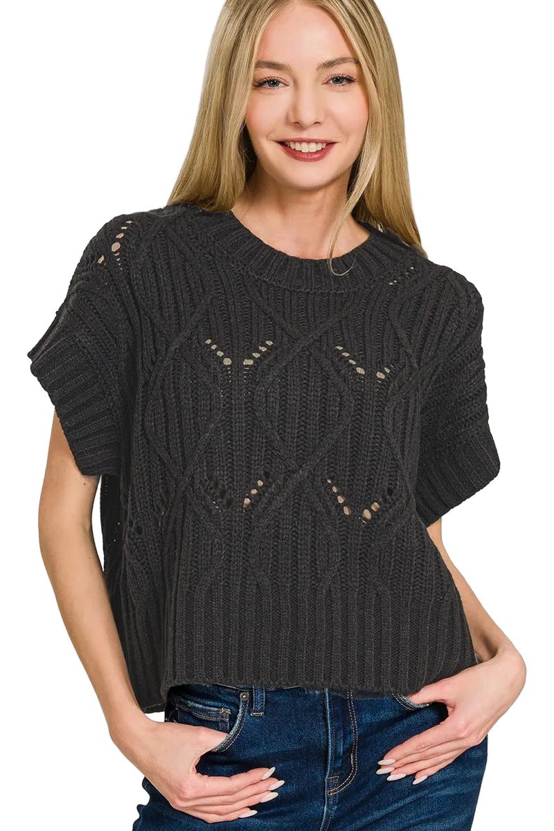 Cable Knit Short Sleeve Sweater
