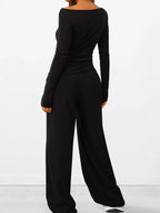 Sarah Express Women's Long Sleeve Top and Wide Leg Pants Set - Two Piece Outfit