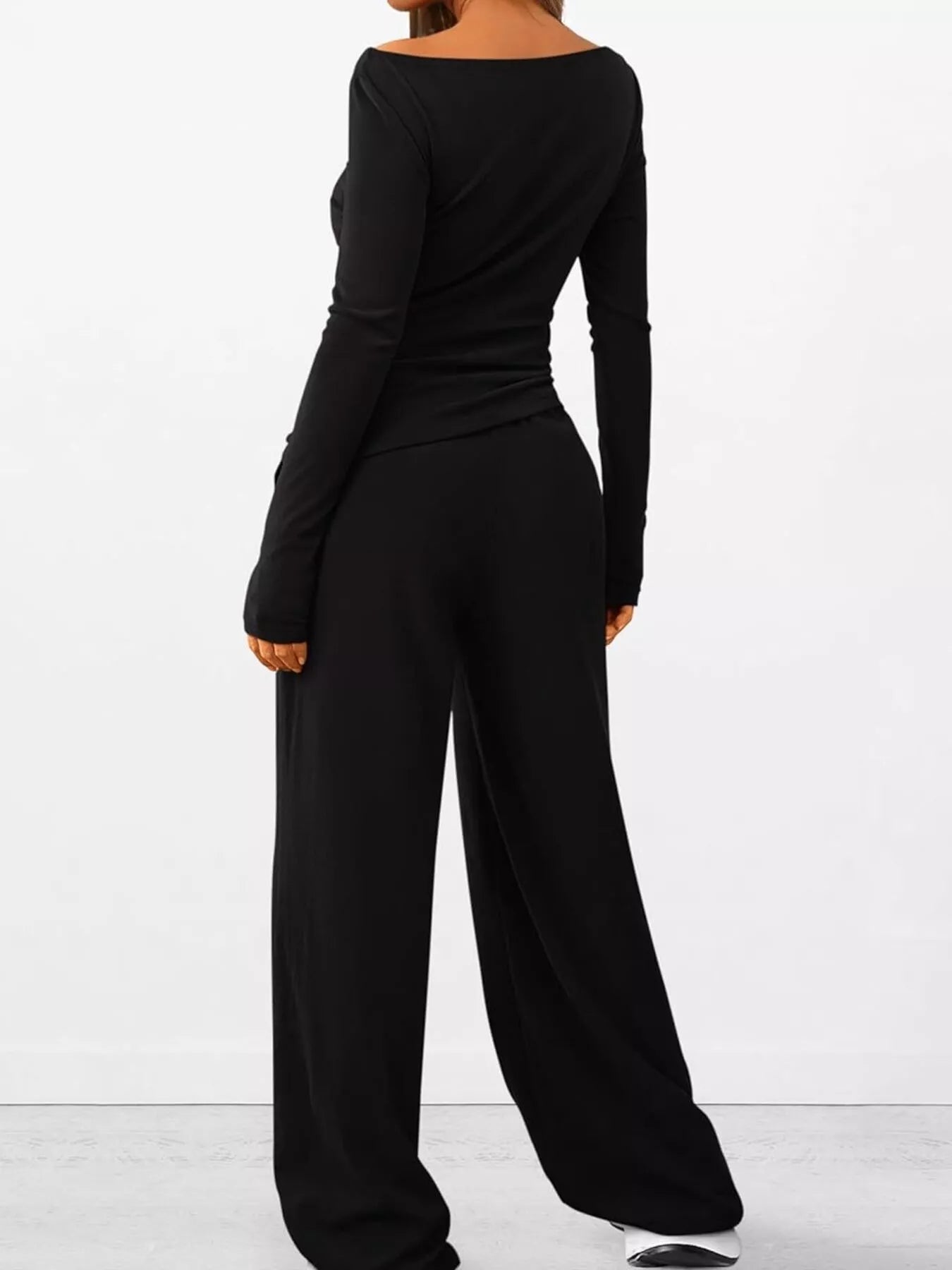Sarah Express Women's Long Sleeve Top and Wide Leg Pants Set - Two Piece Outfit