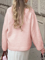 Sarah Express Women's Ribbed Round Neck Dropped Shoulder Sweater