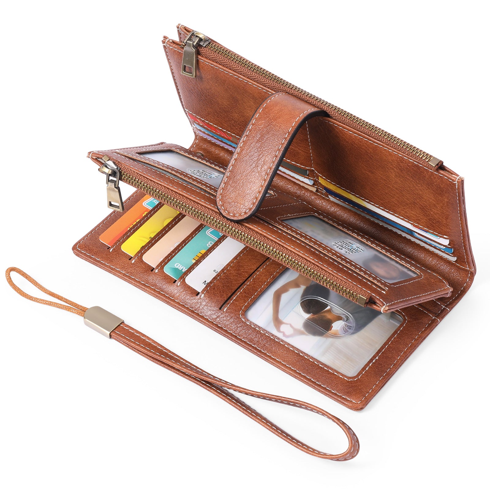 Sarah Express Women's Vintage Tri-Fold Wallet with RFID Protection - Oil Wax Leather Long Purse