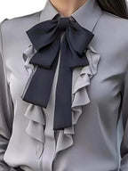 Sarah Express Women's Ruffled Tie Front Long Sleeve Blouse