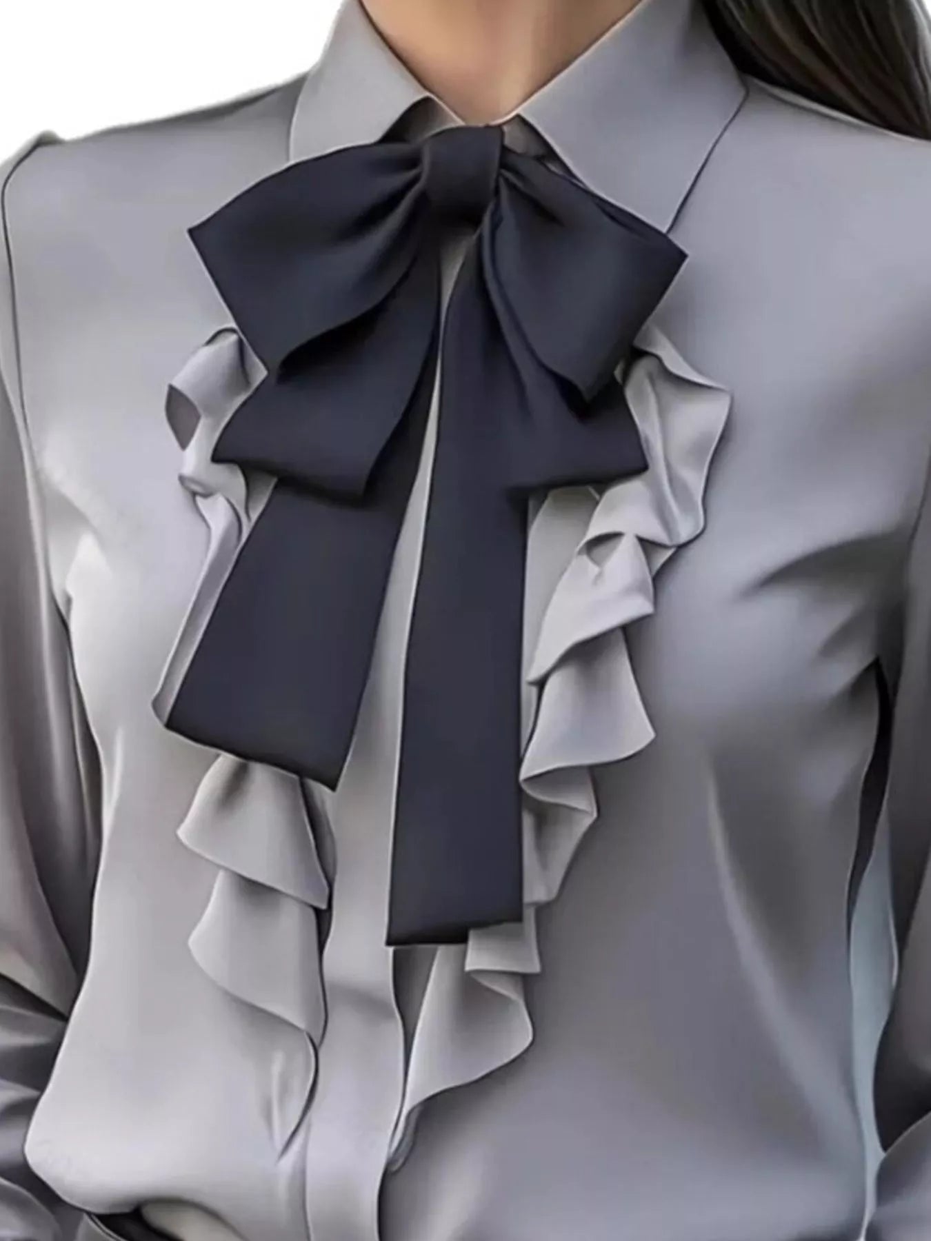 Sarah Express Women's Ruffled Tie Front Long Sleeve Blouse