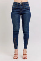 Sarah Express Women’s Plus Size Embroidered High Rise Skinny Jeans
