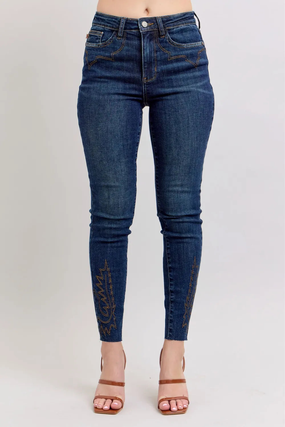 Sarah Express Women’s Plus Size Embroidered High Rise Skinny Jeans
