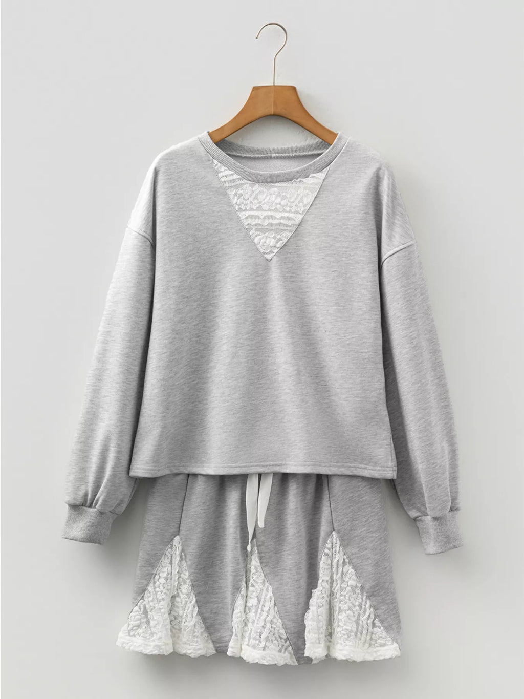 Sarah Express Women's Lace Patchwork Drop Shoulder Top and Drawstring Skort 2pcs Outfit