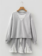 Sarah Express Women's Lace Patchwork Drop Shoulder Top and Drawstring Skort 2pcs Outfit