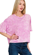 Sarah Express Women's Acid Crinkle-Washed T-Shirt | Oversized | 100% Cotton | S-L