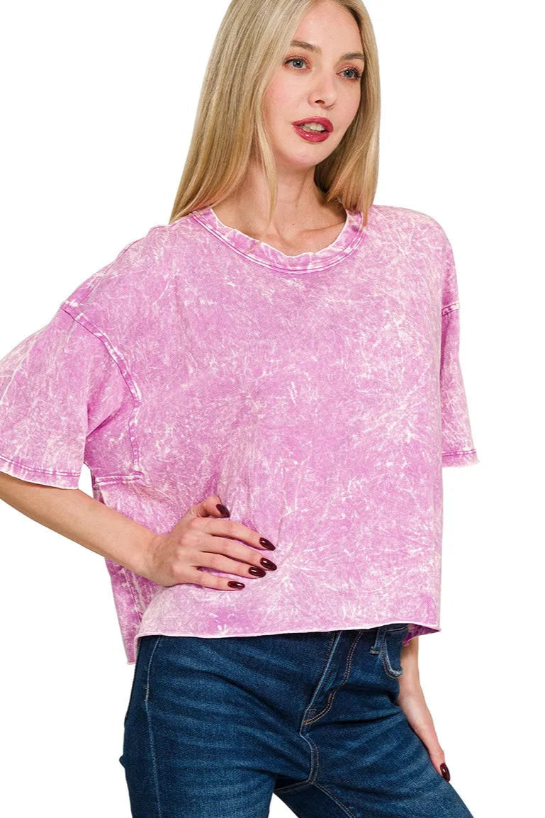 Sarah Express Women's Acid Crinkle-Washed T-Shirt | Oversized | 100% Cotton | S-L