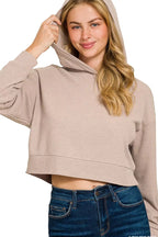 Drop Shoulder Ribbed Crop Hoodie