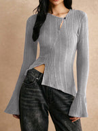 Women's Casual Stitching Long Sleeve Button T-shirt