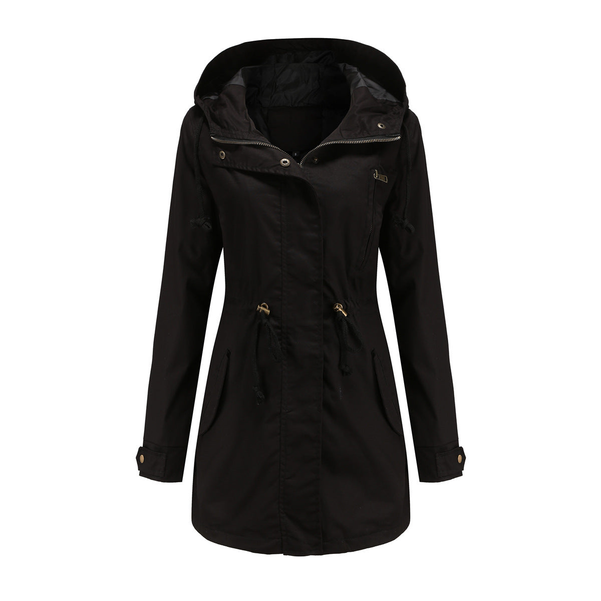 Women's Cotton Anorak Coat - Mid-Length Jacket with Pockets for Spring Fall