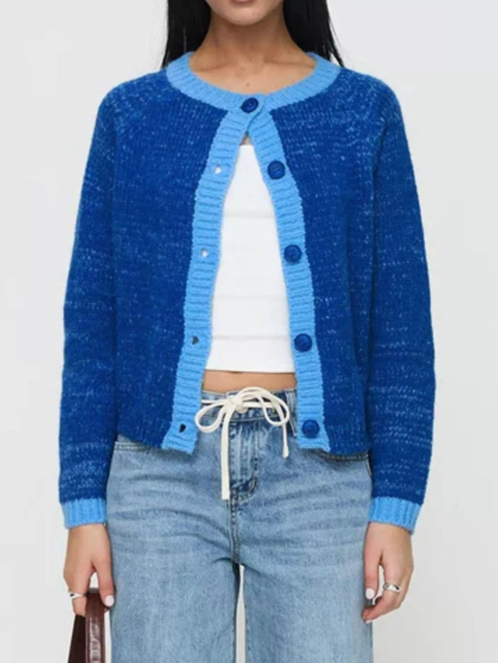 Sarah Express Women's Contrast Trim Button-Up Cardigan