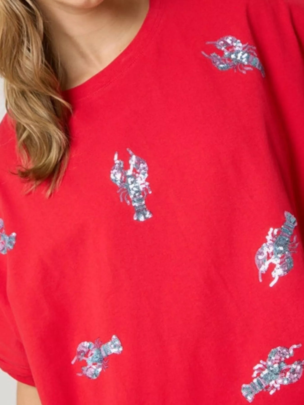 Sarah Express Women's Sequin Lobster Round Neck T-Shirt