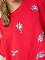 Sarah Express Women's Sequin Lobster Round Neck T-Shirt