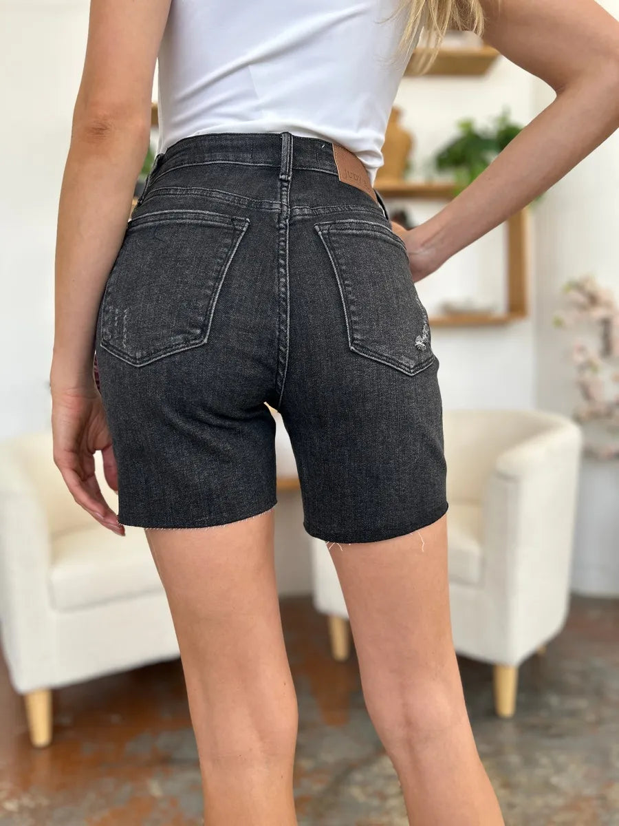 Blue Full Size High Waist Rigid Magic Denim Shorts