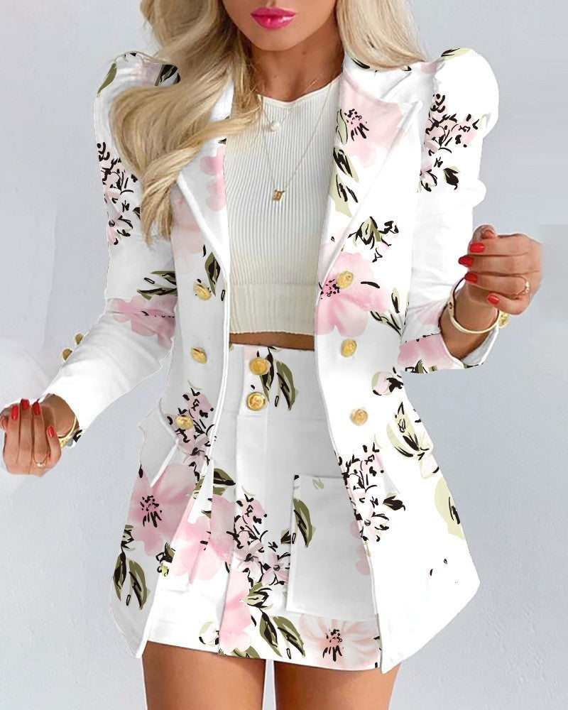 Women's Two-Piece Blazer Skirt Suit Set