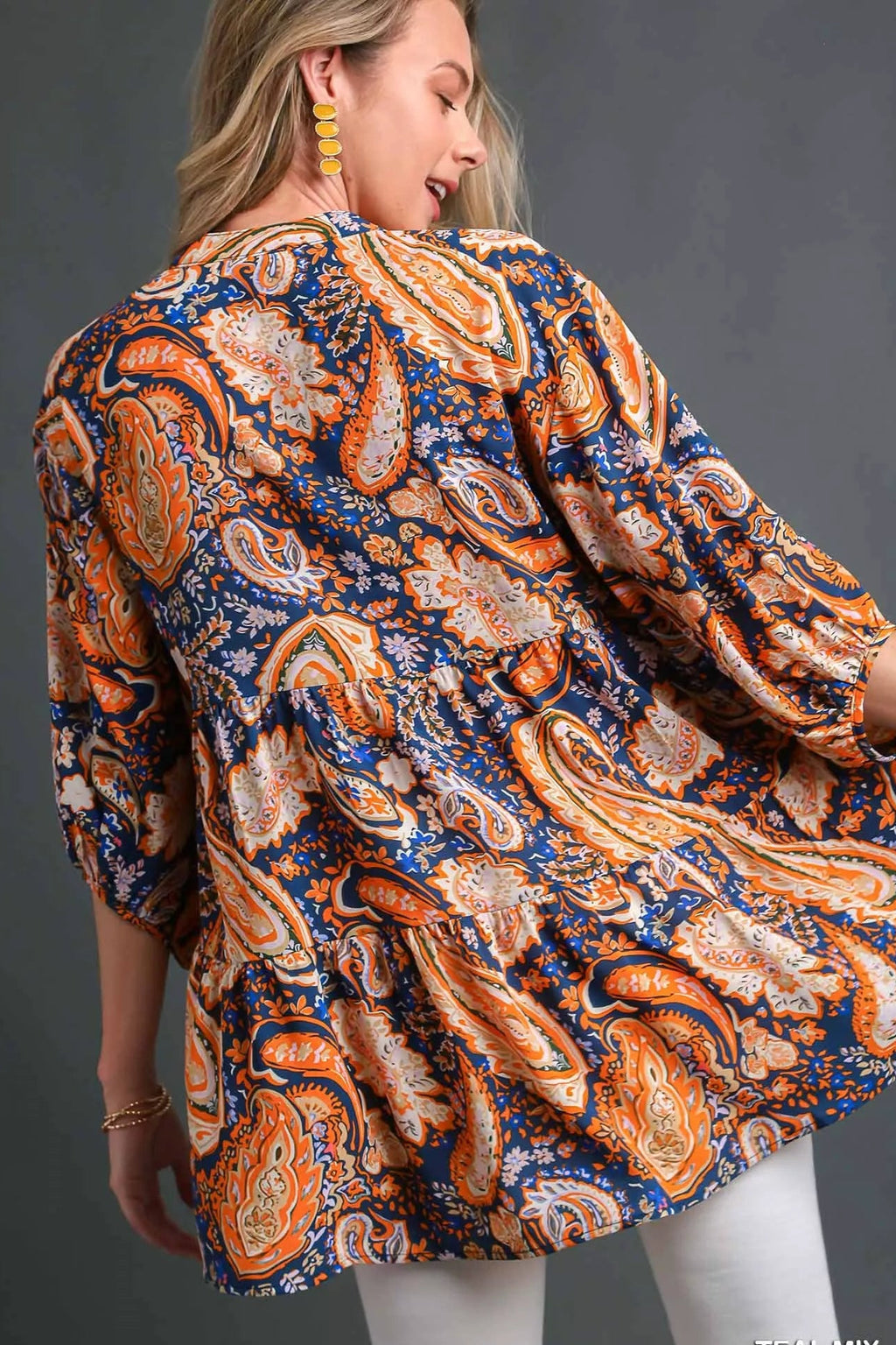 Sarah Express Women’s Paisley Boho Tunic Blouse with High-Low Hem