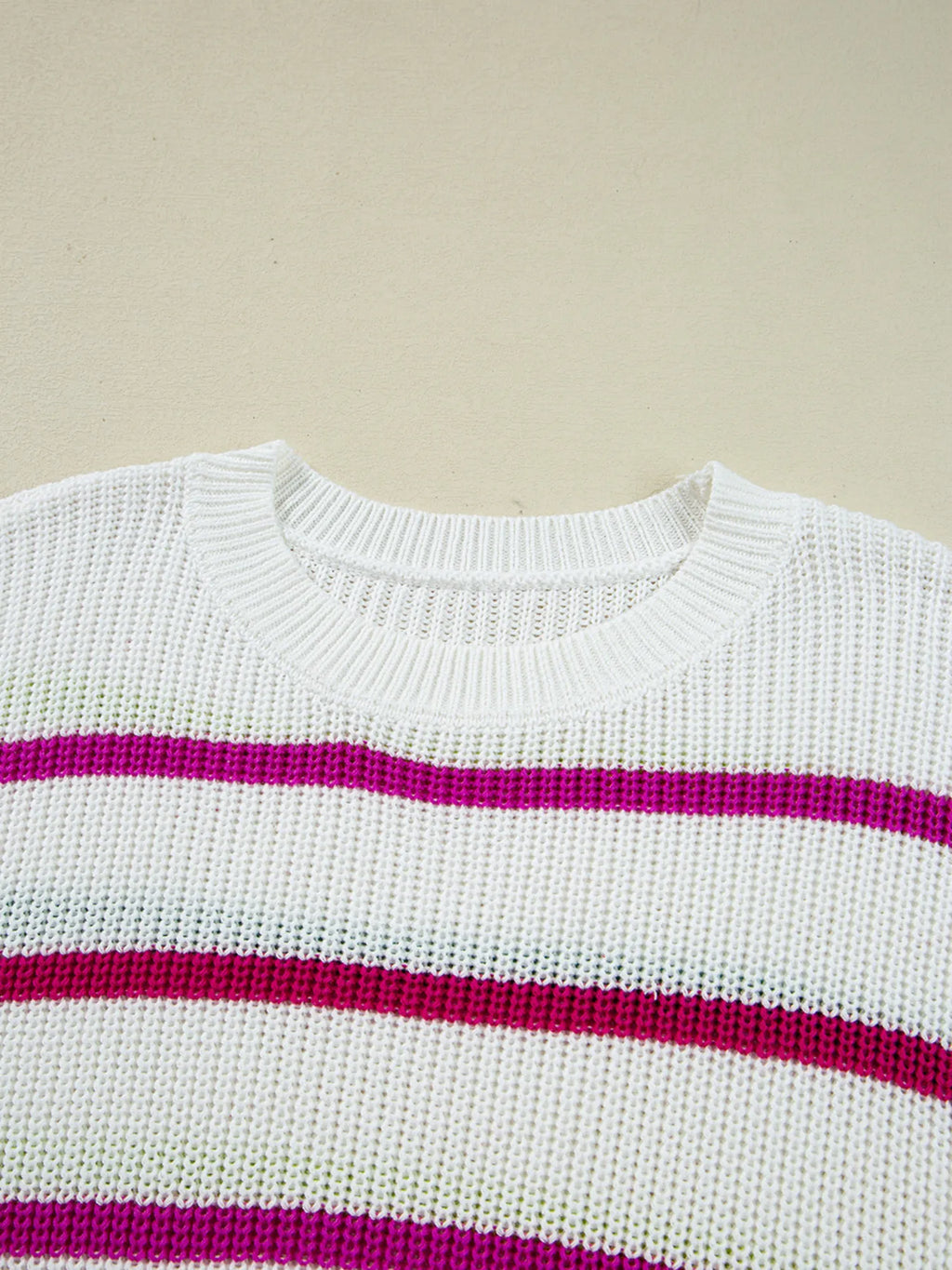 Sarah Express Women's Striped Drop Shoulder Crew Neck Sweater