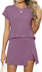 Women's Two Piece Skort Set Short Sleeve Top Matching Casual Suit