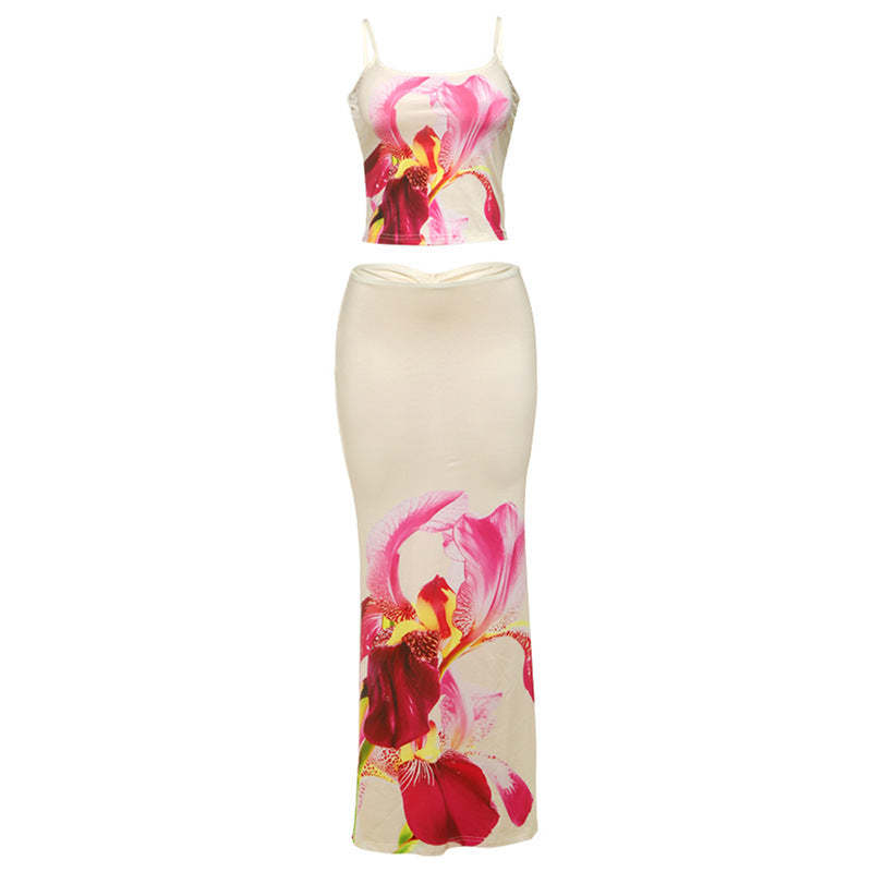 Women's Two-Piece Crop Top Maxi Skirt Set Sleeveless Street Style