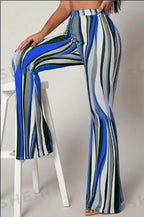 Women's Striped High Waist Flared Leg Pants