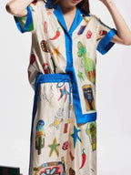 Sarah Express Women's Printed Button Up Shirt and Pants Set