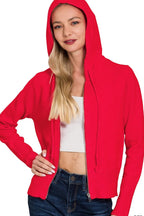 Sarah Express Women’s Red Zip-Up Hooded Cardigan with Pockets Casual