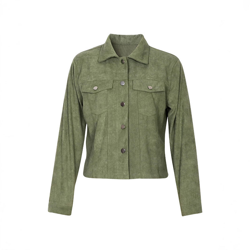 Women's Corduroy Button-Up Jacket Lightweight Fall Spring Outerwear Flap Pockets