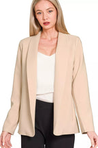 Sarah Express Women’s Lined Open-Front Lapel-Free Blazer for Work Office