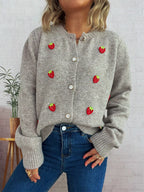 Sarah Express Women's Strawberry Button Up Long Sleeve Cardigan