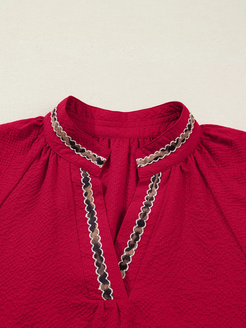 Sarah Express Women's Leopard Notched Long Sleeve Blouse