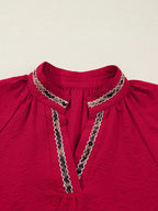 Sarah Express Women's Leopard Notched Long Sleeve Blouse