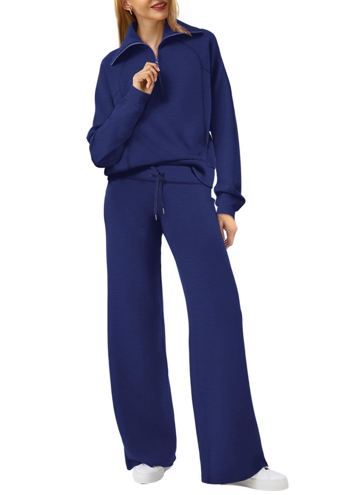 Women's Long Sleeve Zipper Sweatshirt and Wide-Leg Pants Athleisure Set