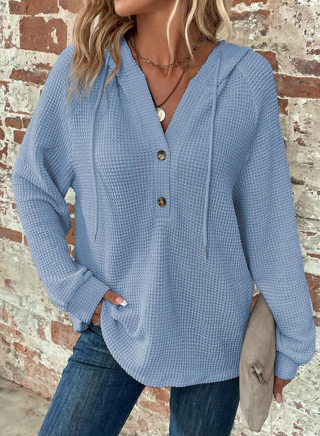 Women's V-Neck Long Sleeve Pullover Sweater Loose Fit Casual